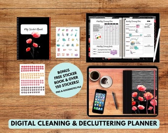 Digital Cleaning Planner, Decluttering Planner with Cleaning Stickers