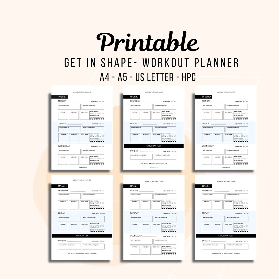 Weekly Workout Planner Printable Planner Insert - Etsy