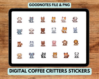 Cute Coffee Critters Digital Planner Stickers For Goodnotes- Digital Stickers - Pre-cropped Goodnotes File & Transparent PNG Files