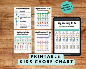 Printable Kids Chore Chart, Kids To-Do Daily, with Bonus Printable Ballerina & Dinosaur Wall Art