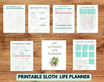 Printable Daily, Weekly, Monthly Planner Sloth-Themed