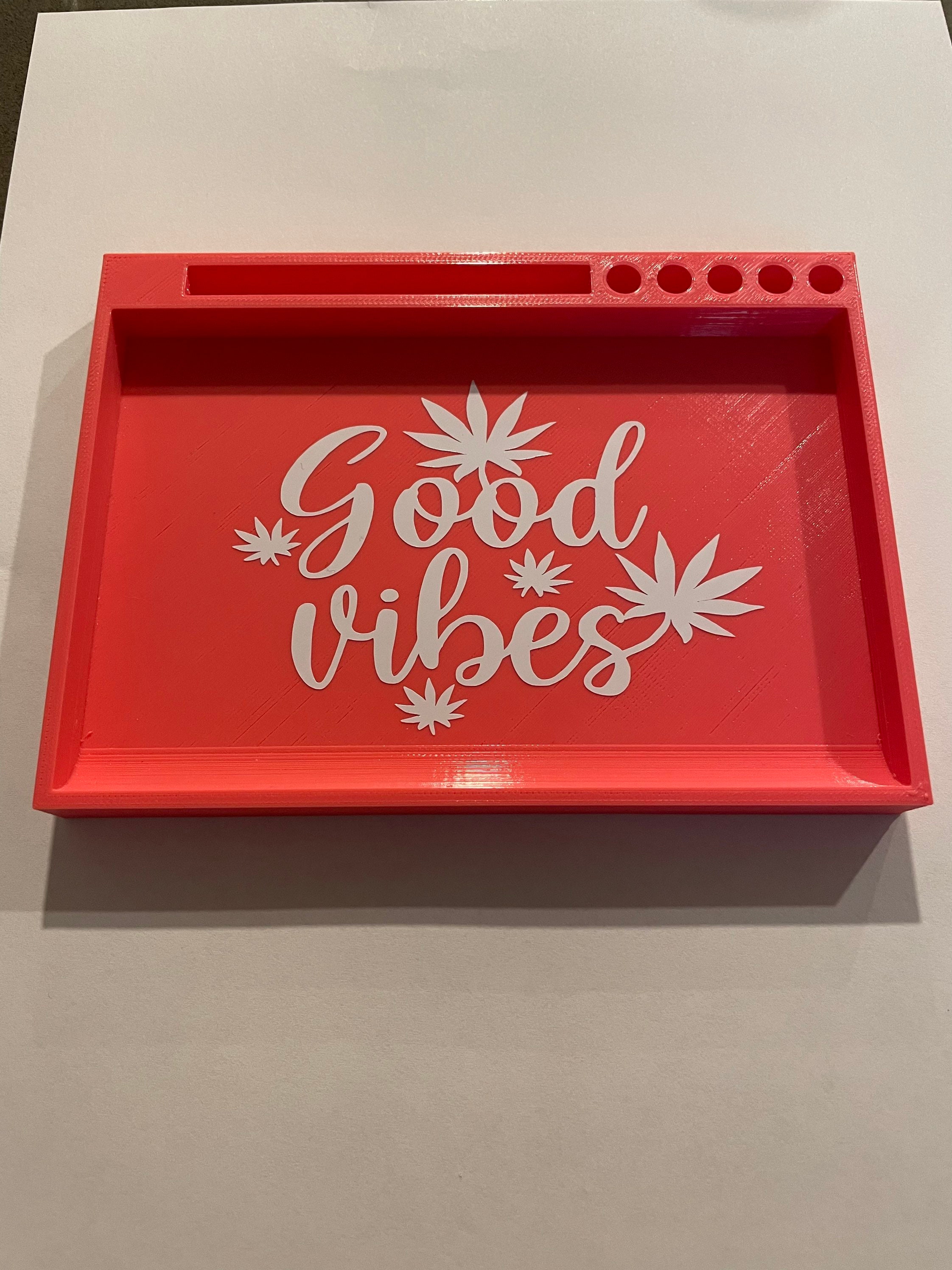 Pink Rolling Tray with Vinyl Decal Good Vibes Etsy