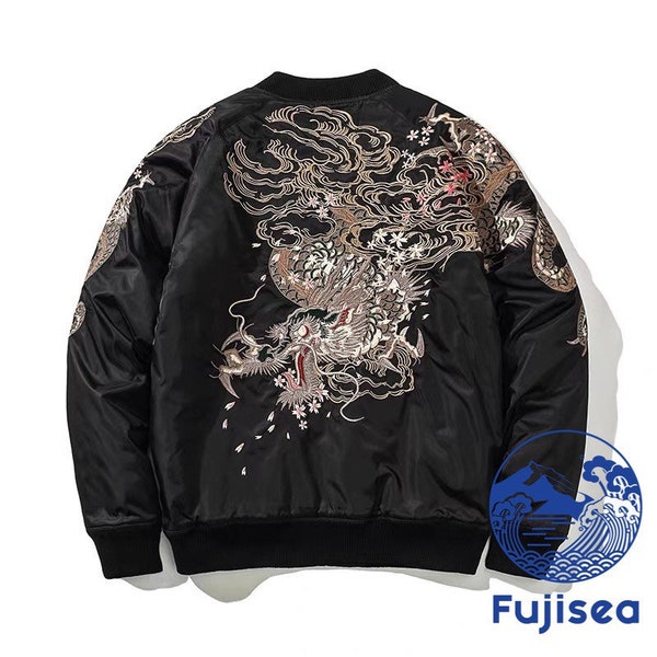 JKT301 Fuji Sea Dragon Embroidery MA1 Militär Bomberjacke für Unisex