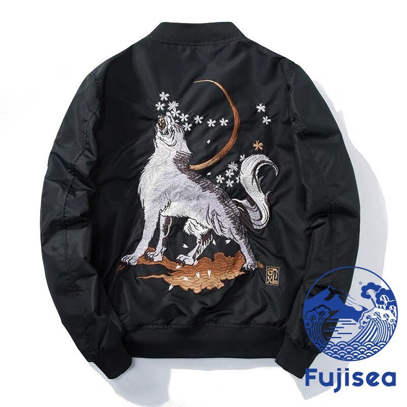 JKT304 Fuji Sea Wolf Embroidery Winter Bomber Jacket for - Etsy Canada