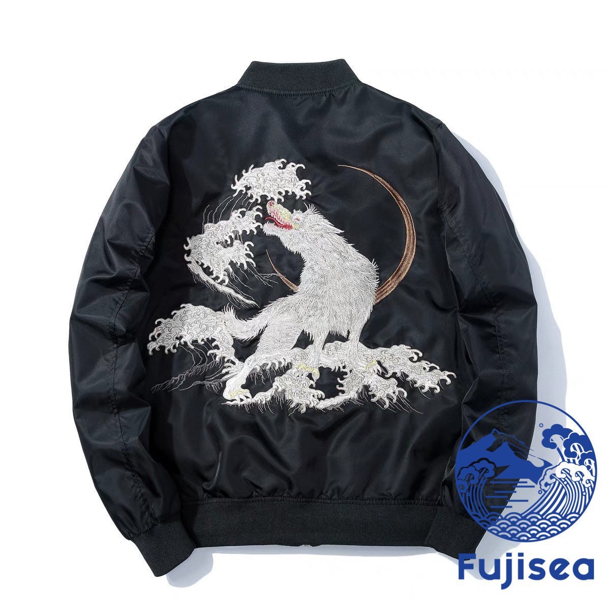 JKT307 Fuji Sea Wolf and Great Wave Embroidery Wind Breaker - Etsy