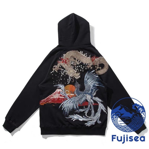 Fuji Sea Dragon Against Phoenix Red Mount Fuji Embroidered | Etsy