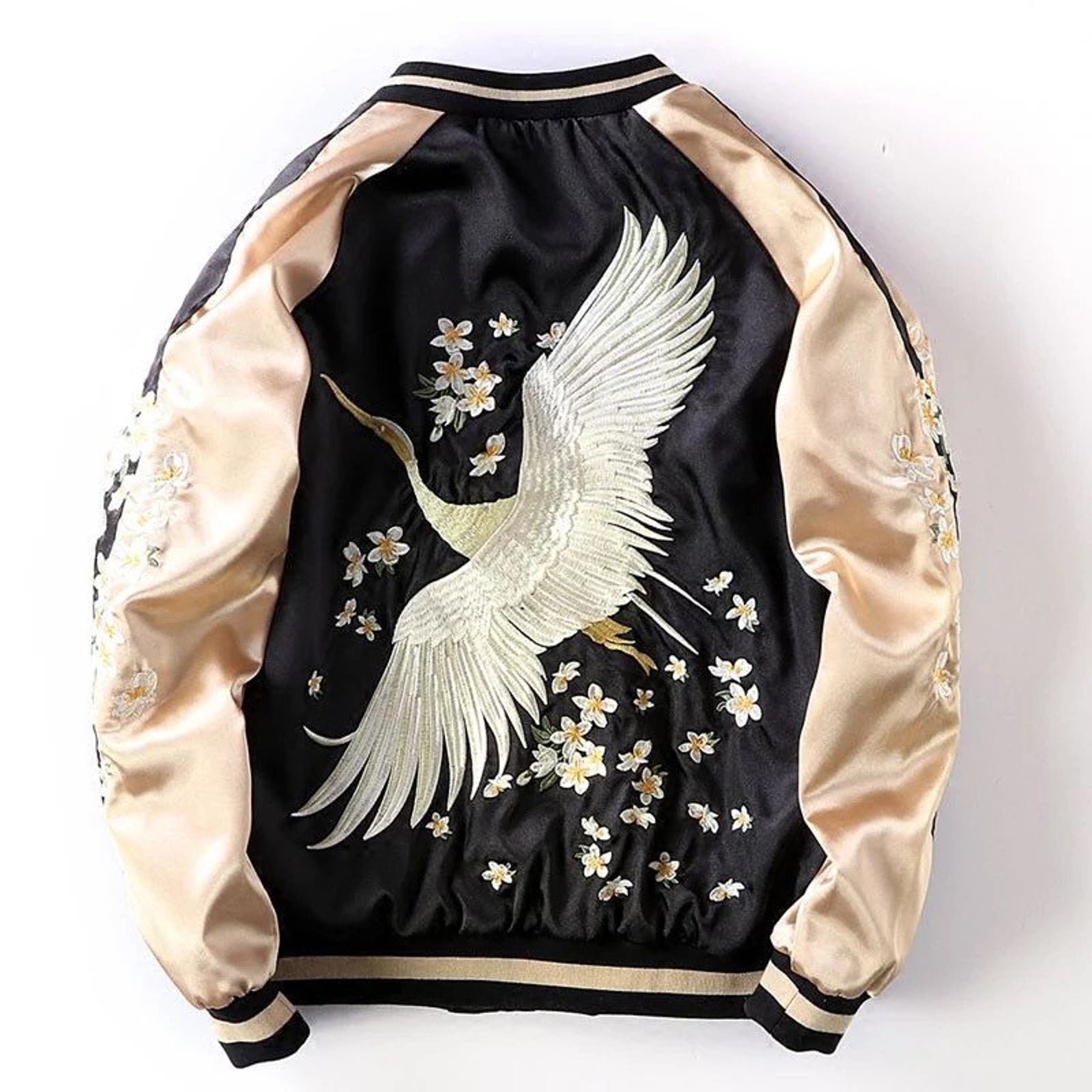 Fuji Sea Reversible Flying Crane and Floral Embroidered zdjęcie 1 