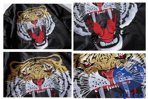 Tiger Embroidery Mandarin Collar Polo Shirt