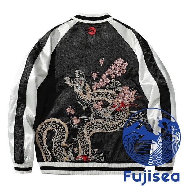 FujiSea [Reversible] Sakura And Flying Dragon Koi Carp Embroidered Sukajan Jacket for Unisex