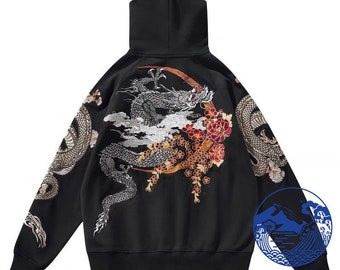 Felpa con cappuccio FujiSea Dragon and Moon per unisex (versione full zip)