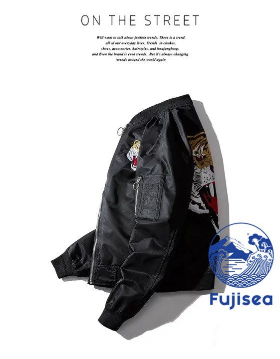 JKT311 Fuji Sea Tiger Embroidery Wind Breaker Bomber Jacket 