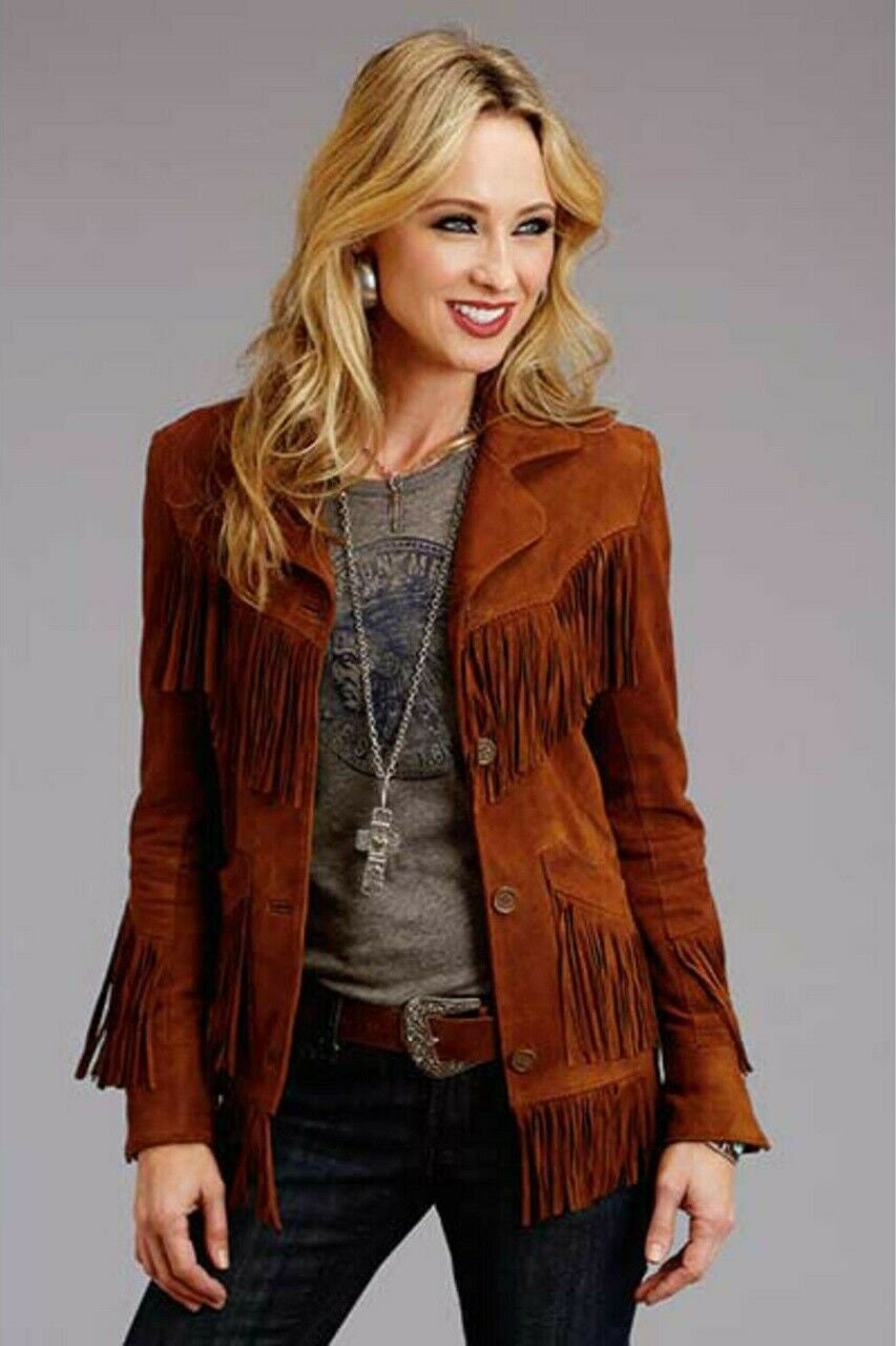 Women Suede Leather Western Style Jacket With Fringe | Etsy