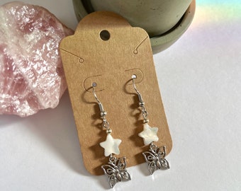 pearl star butterfly earrings