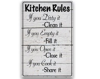 Letrero metálico con las reglas de la cocina – Decoración estilo casa de campo