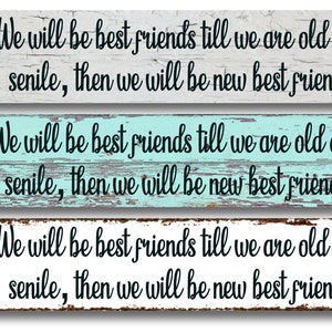 We will be best friends till we are old and senile, then we will be new best friends -Metal Sign 3&quot;x12&quot; or 2&quot;x8&quot; or 4x18&quot; Indoor/outdoor