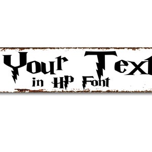 Your custom Text in magic Font you choose Wood look background - Metal Sign 4&quot;x18&quot; or 3&quot;x12&quot; or 2&quot;x8&quot; modern rustic