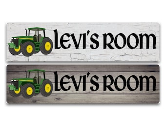 Personalized Green Tractor Sign for Kids Room – Custom Name Farm Decor – Boys Bedroom Wall Art – Aluminum Tractor Nursery Sign  Country Farm