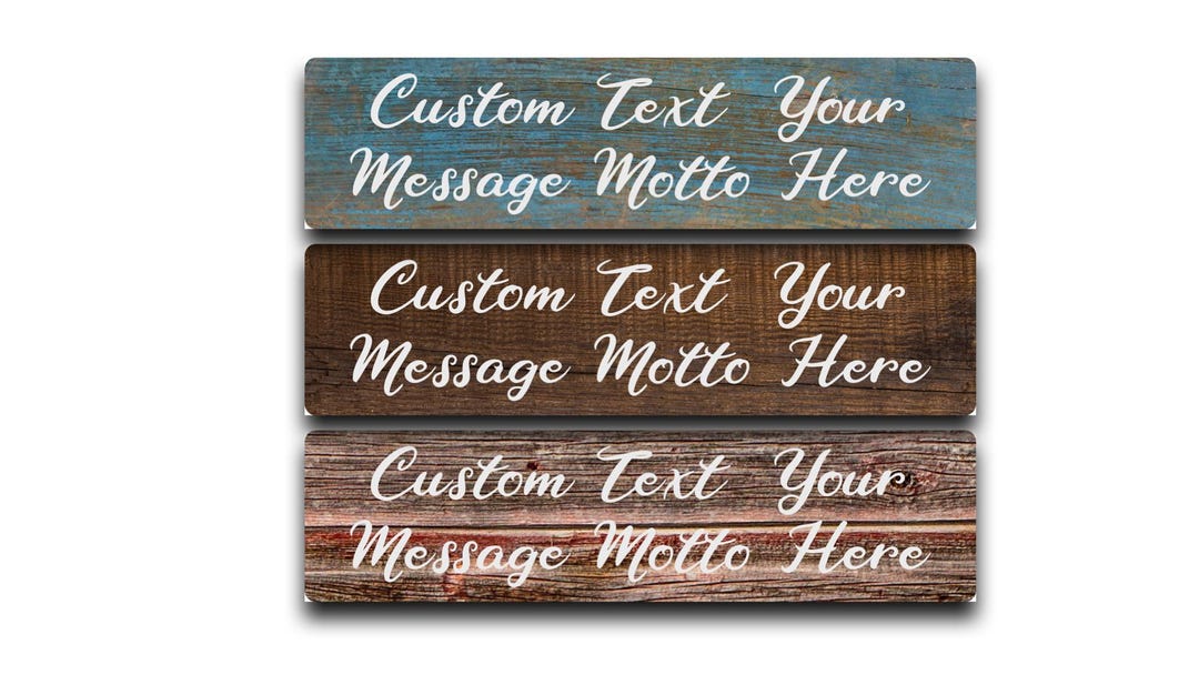 Rustic Custom Script Text Aluminum Sign, Personalized Wood Look Metal ...