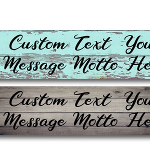 Your custom Text RB Font you choose Wood look background - Metal Sign 4"x18" or 3"x12" or 2"x8" modern rustic