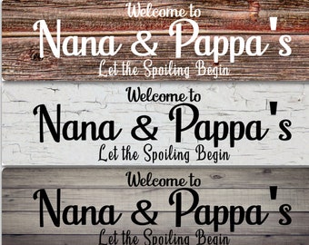 Letrero metálico personalizado de Nana y Pappa: Placa para puerta estilo madera de granero