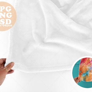 Velveteen Blanket Mockup, Hand holding corner for close-up of texture, PSD smart object and PNG, Background and Blanket editable with PSD
