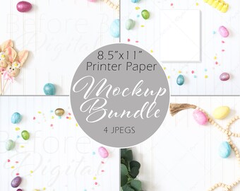 8.5x11 Printable Paper Mockup Bundle, 4 JPGs included, Easter Mock ups, Letter Size Blank Paper, Styled Holiday Activity Sheets, Background