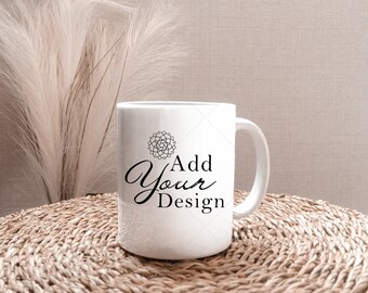 White Mug Mockup, 11 oz Ceramic Mug Jpg, Coffee Cup Styled Stock Photo, Minimal Mug Sublimation, Neutral Light Boho Mug, Digital Image