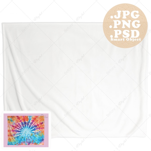 Velveteen Blanket Mockup 50x60, Horizontal PSD smart object and PNG, Background editable with PSD, white blanket for sublimation and pod