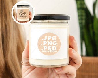 Soy Candle Mockup, 9 oz Black Lid, PSD, PNG, JPG (Digital Download)
