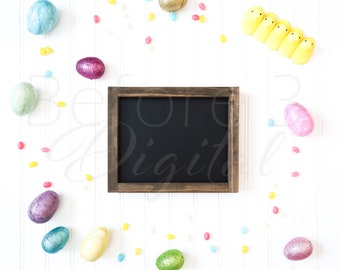 Easter Wood Sign Mockup Square Frame with Black Background Easter Eggs Flat Lay Scene 12x12 Farmhouse Blank Sign Mock up Holidays
