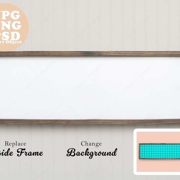 12x36 Mockup Wood Sign | Long Wide Blank Photo | Farmhouse Frame | Simple Minimal White Texture Background Styled | Add Design JPG PSD PNG