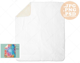 Sherpa Fleece Blanket Mockup 50x60 Corner Flipped Back, PSD smart object PNG Background Blanket editable with PSD for sublimation and pod