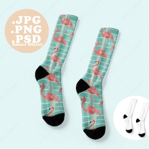 Crew Socks Mockup with black heal and toe for Online Sellers, PSD smart object, PNG, jpg, POD sublimation product photos, pair side by side