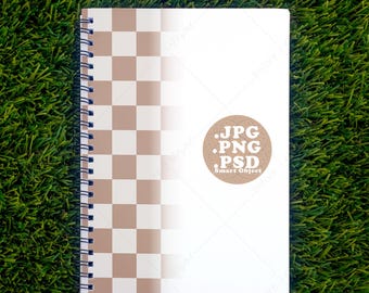 Spiral Notebook Mockup, 8x6 Journal on Green Grass, Flat Lay Product Photo | Fresh Summer Collection (Digital File)