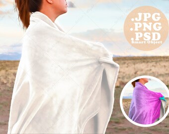 Velveteen Blanket Mockup, Western Landscape (PSD)