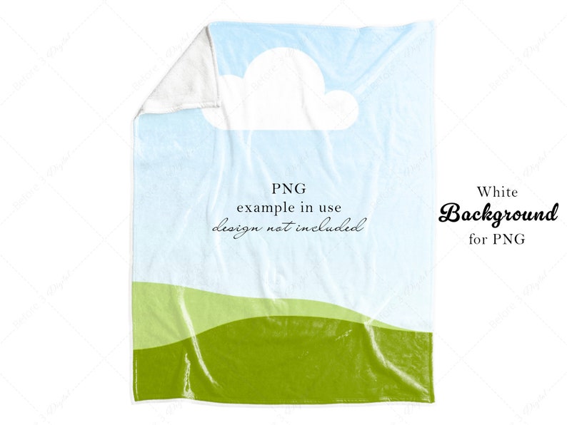Może przedstawiać: Białe tło z niebieskim niebem i zielonym, trawiastym wzg&oacute;rzem. Widoczny jest tekst "PNG example in use design not included" i "White Background for PNG".