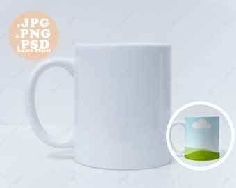 White Mug Mockup, Canva Frame, PSD Smart Object (Digital Download)
