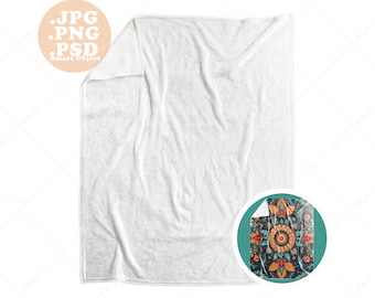 Crushed Velvet Blanket Mockup 50x60 laying flat with corner turned to show back, PSD smart object and PNG for pod sellers, High Sheen velvet