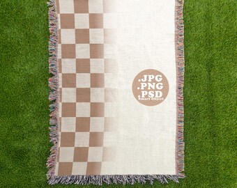 Woven Blanket Mockup, Vertical PSD PNG, Sports Grass Background | Fresh Summer Collection (Digital Download)