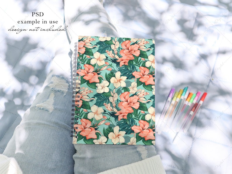 Outside Notebook Templete Spiral Notebook Mockup on Lap Outside Under Trees, 8x6 Inch Mock up ...