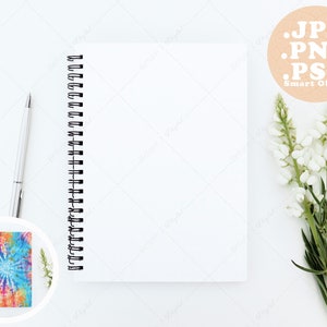 Spiral Notebook Mockup PSD Journal Mock up Used to Display POD Designs Feminine Office 8x6 inch Contours to Spirals Print on Demand Image