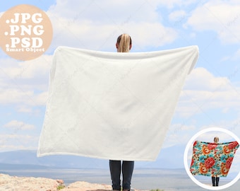 Velveteen Blanket Mockup, Valley View 50x60 (PSD, PNG)