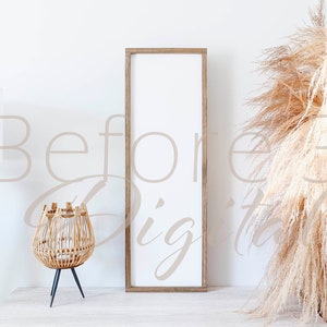 12x36 Frame Mockup with PSD Smart Object, Editable Background, Vertical Farmhouse Wood Sign, Blank Wood Frame Decor, Boho Pampas Mock up