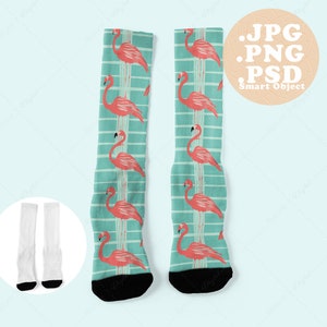 Crew Socks Mockup with black heal and toe for Online Sellers, PSD smart object, PNG, jpg, POD sublimation product photos, top angle