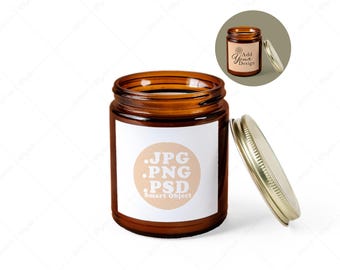 Amber Candle Mockup, 9 oz Gold Lid, PSD, PNG, JPG (Digital Download)