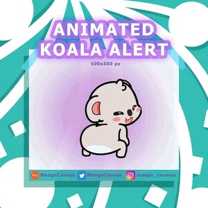 Può includere: GIF animato di un carino koala dei cartoni animati con uno sfondo rosa. Il koala sta strizzando l'occhio e ha un'espressione felice. Il testo "ANIMATED KOALA ALERT" è nella parte superiore dell'immagine.