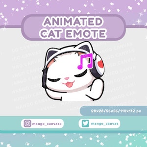 Geanimeerde witte kat-emote: muziek-emote