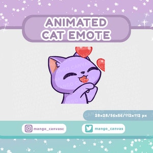 Emoticono animado de beso de gato morado