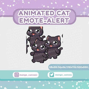 Geanimeerde zwarte kat-emote-waarschuwing/inval-emote-waarschuwing