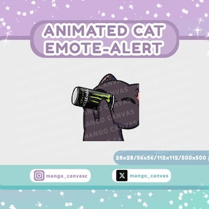 Geanimeerde zwarte kat emote-waarschuwing/drank-emote-waarschuwing